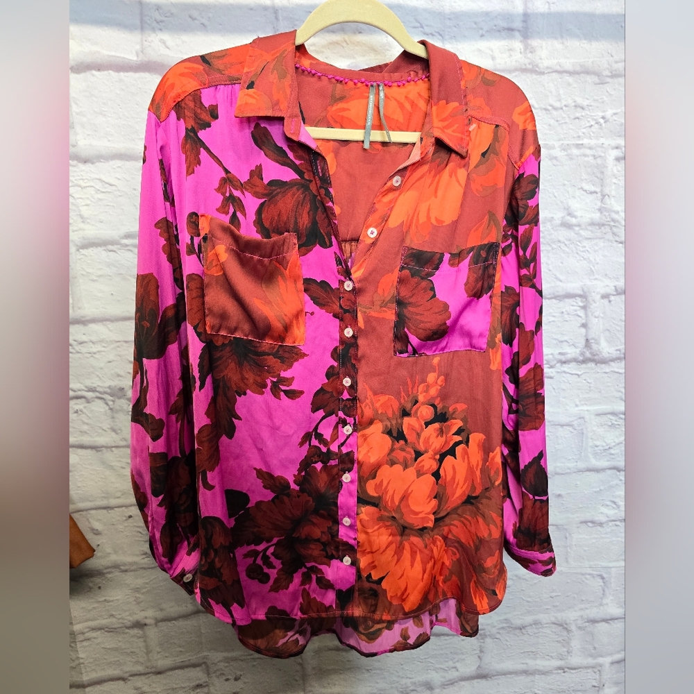 NWOT $110 By Anthropologie Relaxed Buttondown Blouse in Pink Size Large - Picture 7 of 12